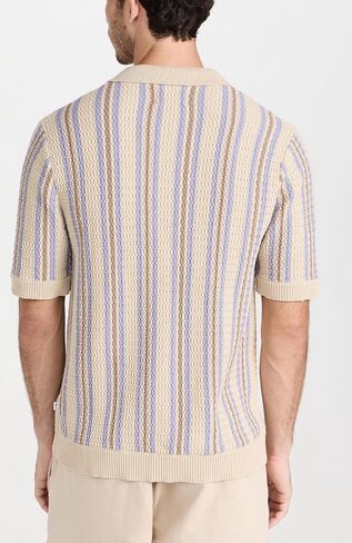 Men's Vintage Knit Polo Shirt Short Sleeve Striped Multicolor Button Down Knitting Golf Shirts Top in Saudi Arabia