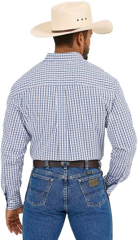 Wrangler Mens George Strait Blue/Red Plaid Long Sleeve Button Down Shirt Blue L in Saudi Arabia