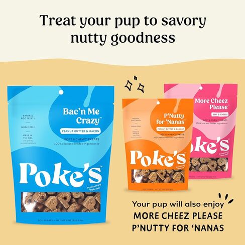 Poke's P'Nutty for Nanas Dog Treats - وصفة ناعمة ومطاطية وزبدة الفول السوداني والموز - مكافآت طبيعية للكلاب ذات مكونات محدودة مصنوعة في الولايات المتحدة الأمريكية - خالية من القمح، 8 أونصة in Saudi Arabia