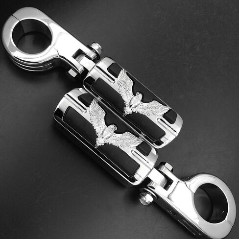 Eagle Hawk Shape Front 1 1/2" Highway Stiletto 4475 Foot Pegs P-Clamps For Honda GoldWing GL Chrome Body Black Rubber Quality Product in Saudi Arabia