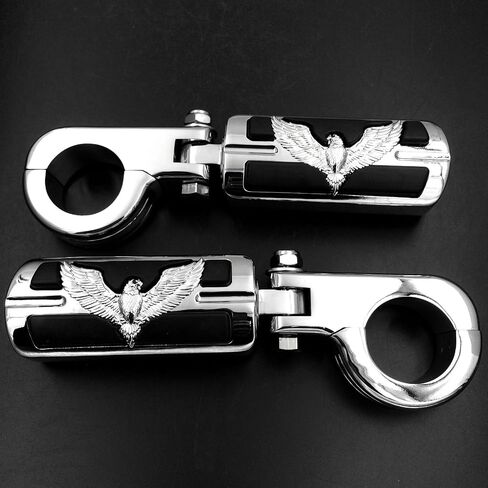 Eagle Hawk Shape Front 1 1/2" Highway Stiletto 4475 Foot Pegs P-Clamps For Honda GoldWing GL Chrome Body Black Rubber Quality Product in Saudi Arabia