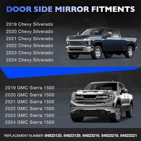 مرآة الأبواب مدفوعة - متوافقة مع 2019-2024 شيفروليه سيلفرادو و GMC Sierra 1500 - مرآة الباب الجانبية للركاب تحل محل 84823125 84823129 84823216 84823218 84823221-5 PINS Connection in Saudi Arabia