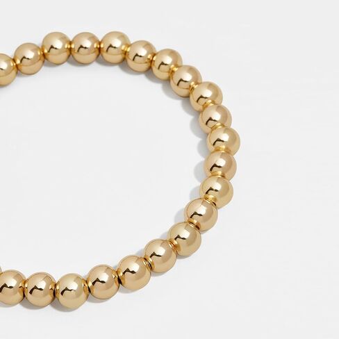Pisa Stretch Bracelet - 14k Gold-Plated Beaded Bracelet for Women, Stacking Bracelet, Gold-Plated Ball Bracelet, Trendy and Hypoallergenic Jewelry, Women's Fashion Jewelry, 5.5", 6mm Bead in Saudi Arabia