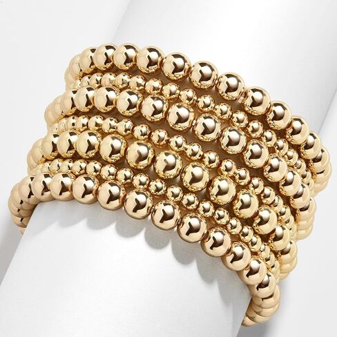 Pisa Stretch Bracelet - 14k Gold-Plated Beaded Bracelet for Women, Stacking Bracelet, Gold-Plated Ball Bracelet, Trendy and Hypoallergenic Jewelry, Women's Fashion Jewelry, 5.5", 6mm Bead in Saudi Arabia