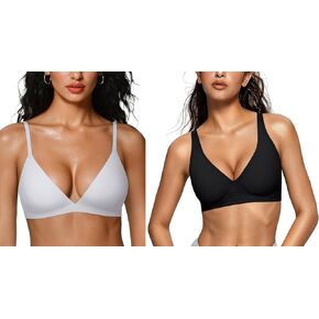 Wirelss Wirelss Deep v Bras Black+Sexy Grownge Bralette Pull On Bra White M in Kuwait