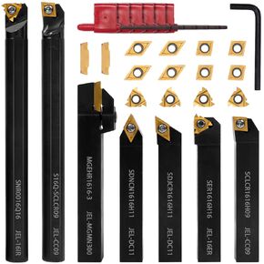 مجموعة مكونة من 21 قطعة، أداة تحول مخرطة قابلة للفهرسة، ساق 3/8 بوصة 10 مم، 7 قطع حامل قطع مخرطة معدنية مع 14 قطعة من إدراجات تحول الكربيد، أدوات تحويل مخرطة كربيد لتحويل حفر الخيوط المملة in Kuwait
