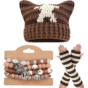 yolrdiw Therian Clothing Grunge Cute Cat Ears Hat Emo Fingerless Gloves Fairycore Boho Bracelets in Kuwait