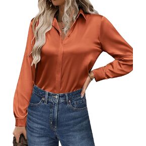Zeagoo Satin Blouses for Women Casual Long Sleeve Button Down Silk Shirts Dressy Business Work Tunic Top in Saudi Arabia
