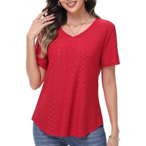 Womens T Shirts Short Sleeve V Neck Casual Summer Tops Loose Fit Basic Tees with Curved Hem in Saudi Arabia