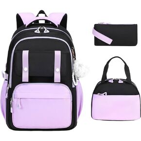 3Pcs Cute Backpack for Girls with Lunch Box & Pencil Case, Large Capacity Kids Bookbag for Elementary Middle School Students Waterproof Kawaii Preppy Aesthetic Plaid Backpack Age 4-16 in Kuwait