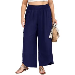 سيكينو للسيدات بالإضافة إلى سراويل قصر الساق العريضة الساقين عالية الخصر بوهو فضفاضة سراويل شاطئ بانت تدفق مع جيوب in Kuwait
