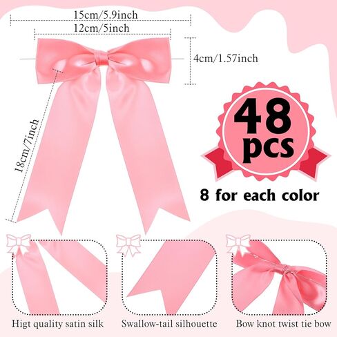 48 Pcs Pink Tie Bows 5 x 7 Pastel Satin Ribbon Bows with Twist Tie Craft Bows for Valentine‘s Day Gift Wrapping Wedding Birthday in Kuwait