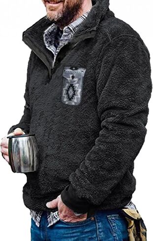 Beotyshow Mens Aztec Fleece Jackets Fuzzy Sherpa Pullover Sweatshirts Winter Coats Western Vintage Sweaters with Pocket in Kuwait