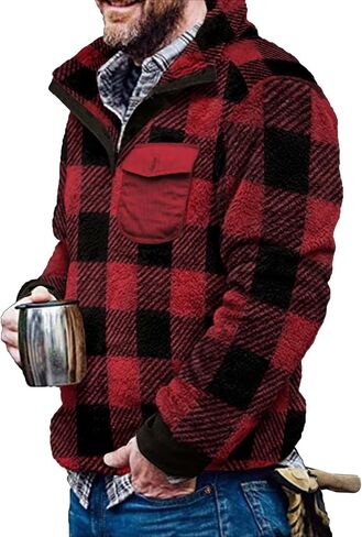 Beotyshow Mens Aztec Fleece Jackets Fuzzy Sherpa Pullover Sweatshirts Winter Coats Western Vintage Sweaters with Pocket in Kuwait