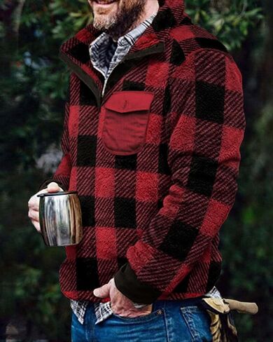 Beotyshow Mens Aztec Fleece Jackets Fuzzy Sherpa Pullover Sweatshirts Winter Coats Western Vintage Sweaters with Pocket in Kuwait