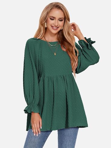 بلوزات نسائية بأكمام طويلة من EXLURA بلوزات بيبي دول منقط سويسري ملابس فضفاضة تناسب الأمومة 2024 قمصان تونيك للخريف ملابس علوية غير رسمية أنيقة in Kuwait