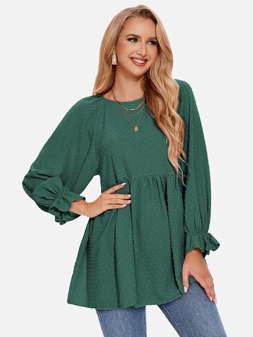 بلوزات نسائية بأكمام طويلة من EXLURA بلوزات بيبي دول منقط سويسري ملابس فضفاضة تناسب الأمومة 2024 قمصان تونيك للخريف ملابس علوية غير رسمية أنيقة in Kuwait