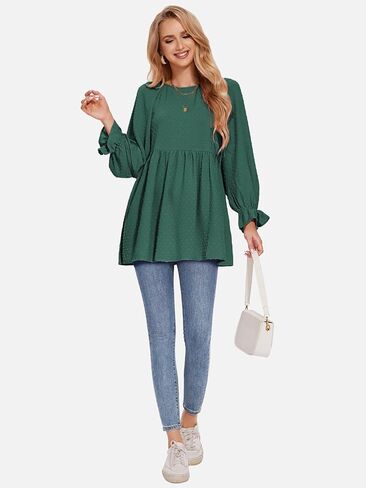 بلوزات نسائية بأكمام طويلة من EXLURA بلوزات بيبي دول منقط سويسري ملابس فضفاضة تناسب الأمومة 2024 قمصان تونيك للخريف ملابس علوية غير رسمية أنيقة in Kuwait