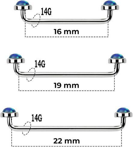Satix 3PCS Implant Grade G23 Titanium Internally Threaded 14G Staple Barbell 14mm 16mm 19mm Surface Tragus Piercing With Synthetic Opal stones Surface Piercing Jewelry in Saudi Arabia