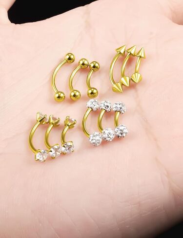 Eyebrow & Rook Piercing Jewelry Surgical Steel Internal Thread Curved Barbell Tiny Eyebrow Ring Vertical Labret Lip Jewelry Ear Rook Small Belly Button Ring for Women Men 16g 6mm/8mm/10mm in Kuwait