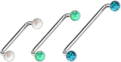 Satix 3PCS Implant Grade G23 Titanium Internally Threaded 14G Staple Barbell 14mm 16mm 19mm Surface Tragus Piercing With Synthetic Opal stones Surface Piercing Jewelry in Saudi Arabia