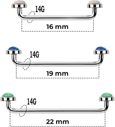Satix 3PCS Implant Grade G23 Titanium Internally Threaded 14G Staple Barbell 14mm 16mm 19mm Surface Tragus Piercing With Synthetic Opal stones Surface Piercing Jewelry in Saudi Arabia