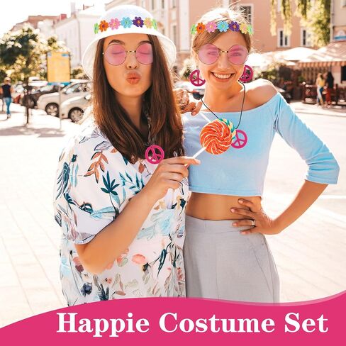 5PCS Hippie Costume Set, 60s70s Retro Hippie Glasses Peace Sign Earrings and Sunflower Necklace Hair Band, Women Hippie hippie Accessories for Groovy Party Halloween Cosplay in Saudi Arabia
