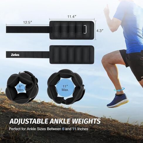 ZELUS زوج واحد من أوزان الكاحل القابلة للتعديل، 2 4 6 8 10 رطل من أشرطة وزن الساق المعيارية للنساء والرجال، مجموعة وزن الكاحل الموزونة مع أكياس رمل قابلة للإزالة، 1-5 رطل لكل حزام كاحل لصالة الألعاب الرياضية واليوجا والركض والمشي in Kuwait
