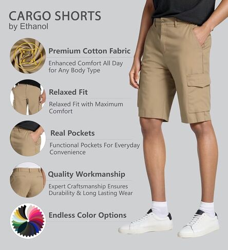 Agile Mens Casual Summer Flat Front Essential Stretch Shorts/Cargo Shorts with Pockets in Kuwait