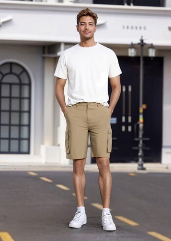 Agile Mens Casual Summer Flat Front Essential Stretch Shorts/Cargo Shorts with Pockets in Kuwait