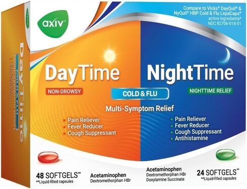 Axiv Night & Night Cold & Flu Medicine Pack Packs Softgels ، النهار والليلا in Kuwait
