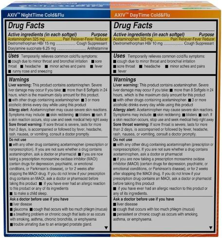 Axiv Night & Night Cold & Flu Medicine Pack Packs Softgels ، النهار والليلا in Kuwait