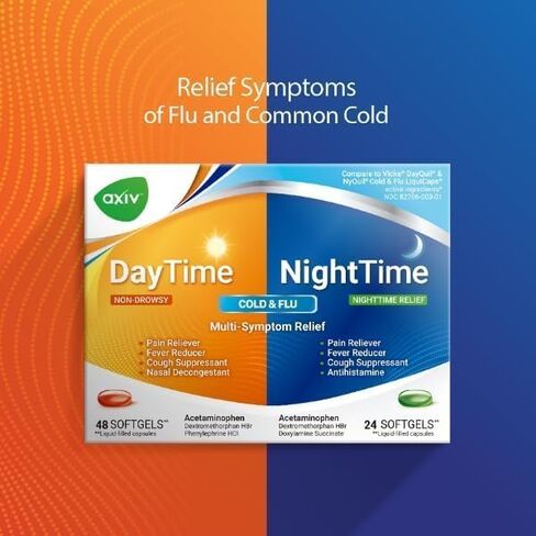 Axiv Night & Night Cold & Flu Medicine Pack Packs Softgels ، النهار والليلا in Kuwait