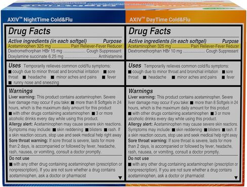 Axiv Night & Night Cold & Flu Medicine Pack Packs Softgels ، النهار والليلا in Kuwait