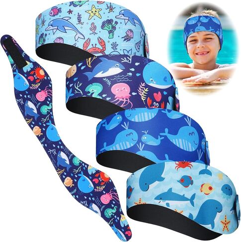 4 Pieces Swimming Headband Swimming Ear Band Adjustable Swim Headband Keeping Water Out Ear Protection Headband for Kids Adults Surfing Bathing Kayaking (Delicate Style) in Saudi Arabia