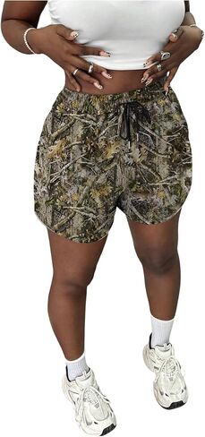 Milumia Women's Camo Print Shorts Drawstring High Waisted Workout Track Shorts Multicolor Large in Saudi Arabia