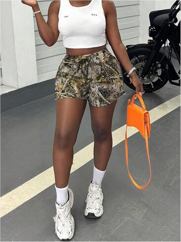 Milumia Women's Camo Print Shorts Drawstring High Waisted Workout Track Shorts Multicolor Large in Saudi Arabia