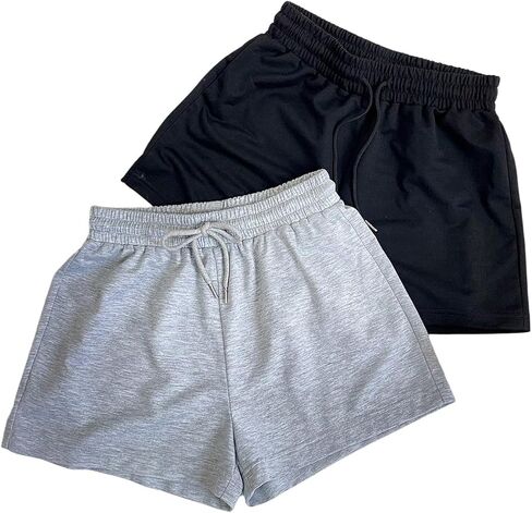 Milumia Women's 2 Pack Dringmstring Mini Sweat Shorts مرنة الخصر فضفاضة لائحة السراويل التمرين in Saudi Arabia