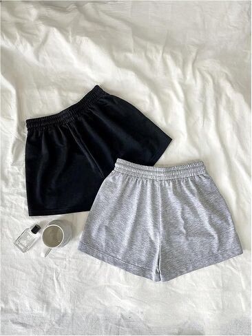 Milumia Women's 2 Pack Dringmstring Mini Sweat Shorts مرنة الخصر فضفاضة لائحة السراويل التمرين in Saudi Arabia