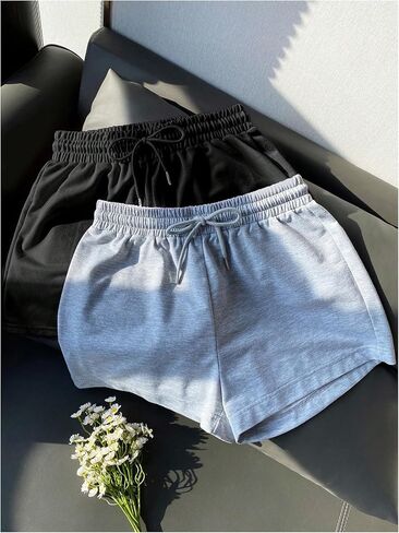Milumia Women's 2 Pack Dringmstring Mini Sweat Shorts مرنة الخصر فضفاضة لائحة السراويل التمرين in Saudi Arabia