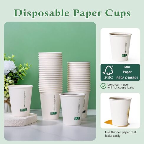 LITOPAK 210 Pack 16 oz Disposable Paper Coffee Cups, White FSC Hot Coffee Cups for Multiple Drinks for Office, Store, Home in Kuwait
