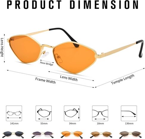Retro Small Sunglasses for Women Men - 2025 Trendy 90s Metal Frame Sun Glasses Gold Frame Narrow Shades in Saudi Arabia