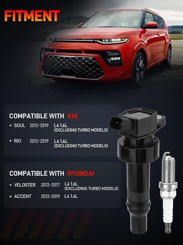 4PCS UF652 Ignition Coils & 93815 Double Iridium Spark Plug Compatible with Hyundai Accent Veloster 2012-2020, Kia Rio Soul 2012-2019 Replace# 273012B100 C1803 5C1860 GN10634 in Kuwait