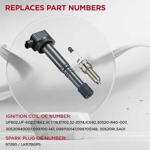 مجموعة من 4 اشتعال حزمة لفائف الاشتعال UF602 و Iridium Spark Plugs 97390 متوافقة مع Honda 08-12 Accord 10-14 CR-V 12-15 Civic 12-15 Crosstour 13-15 Acura ILX يحل C1662 5C1719 30520-R40-007 in Saudi Arabia
