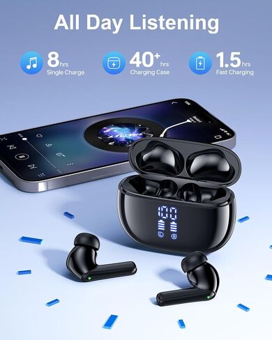 Ear Buds Wireless Earbuds - Bluetooth Headphones 40H Playtime LED Display Deep Bass Stereo in-Ear Earphones with IPX7 Waterproof for iPhone Android Phone Tablet Laptop, Pink in Saudi Arabia
