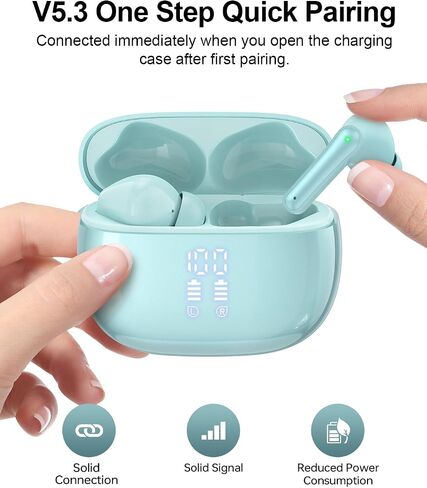 Ear Buds Wireless Earbuds - Bluetooth Headphones 40H Playtime LED Display Deep Bass Stereo in-Ear Earphones with IPX7 Waterproof for iPhone Android Phone Tablet Laptop, Pink in Saudi Arabia