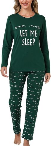 EISHOPEER Women's 2 Piece Cotton Long Sleeve Pajamas Set Cute Print Top and Pants Pjs Loungewear Sleepwear Sets in Kuwait