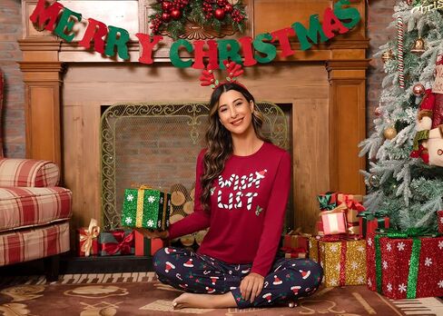 EISHOPEER Women's 2 Piece Cotton Long Sleeve Pajamas Set Cute Print Top and Pants Pjs Loungewear Sleepwear Sets in Kuwait