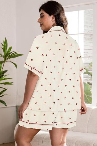 زائد حجم نساء بيجاما مجموعات زر أسفل البوليستر سام ملابسك Sexy Bowknot Silky Nighty 2pcs Cherry Lounge in Kuwait