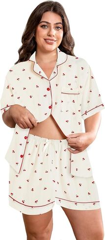 زائد حجم نساء بيجاما مجموعات زر أسفل البوليستر سام ملابسك Sexy Bowknot Silky Nighty 2pcs Cherry Lounge in Kuwait